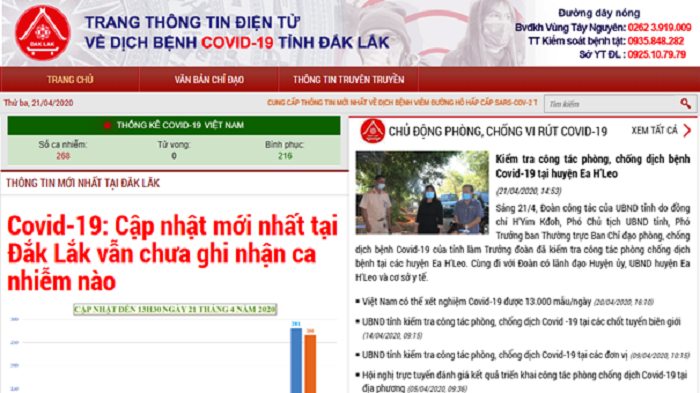 Trang thông tin điện tử về dịch bệnh Covid-19 tỉnh Đắk Lắk chính thức hoạt động