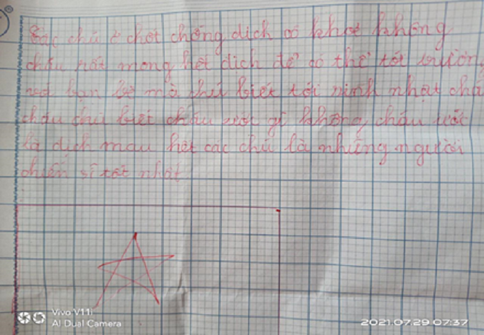 Dòng thư xúc động của học sinh lớp 2 ở xã Ea Hleo gửi các chú đang làm nhiệm vụ phòng chống dịch